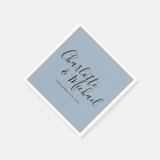 Signature Script Dusty Blue Elegant Hochzeit Serviette (Ecke)