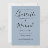 Signature Script Dusty Blue Foto Hochzeit Einladung (Vorderseite)