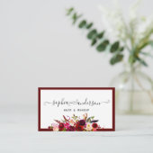 Signature Script & Elegante Burgundy Floral Rose Visitenkarte (Stehend Vorderseite)
