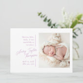 Signature Script-Foto Modernes Baby Birth Ankündigung (Stehend Vorderseite)