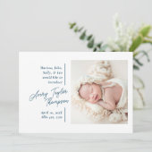 Signature Script-Foto Modernes Baby Birth Ankündigung (Stehend Vorderseite)