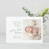 Signature Script-Foto Modernes Baby Birth Ankündigung (Stehend Vorderseite)