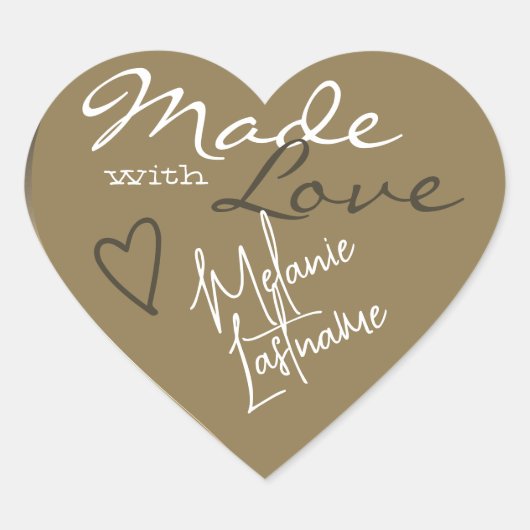Signature Script Gold Beige Made with Liebe Heart Herz-Aufkleber (Vorderseite)