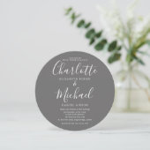 Signature Script Gray Circular Foto Wedding Einladung (Stehend Vorderseite)