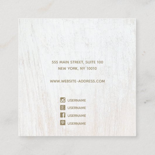 Signature Script Green Wood Ohrring Display Quadratische Visitenkarte (Rückseite)