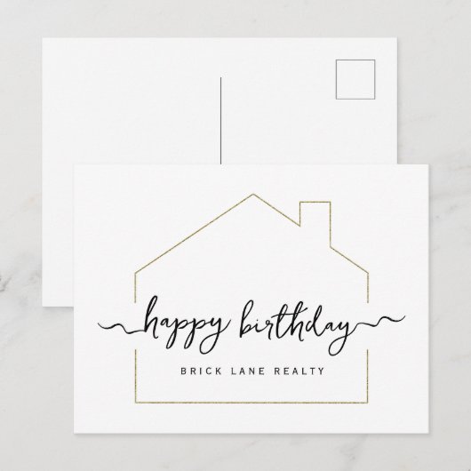 Signature Script Happy Birthday Realty Postkarte (Vorne/Hinten)