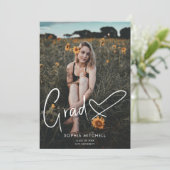 Signature Script Heart Foto Graduation Party Einladung (Stehend Vorderseite)