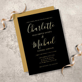 Signature Script Hochzeit Schwarz und Gold Folieneinladung