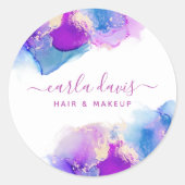 Signature Script Lila Blue Alcohol Tinte Runder Aufkleber (Vorderseite)