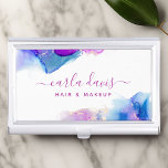 Signature Script Lila Blue Alcohol Tinte Visitenkarten Dose<br><div class="desc">Signature Script Lila Blue Alcohol Tinte Business Card Case. Elegante lila blaue Alkoholfarbe handbuchstabiert Stil Kalligraphie Skript berufliches Design. Perfekt für Make-ups,  Haarstylisten,  Kosmetologen und mehr!</div>