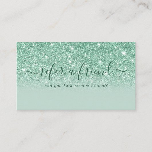 Signature Script Minze Green Glitzer Moderne Girly Empfehlungskarte (Vorderseite)