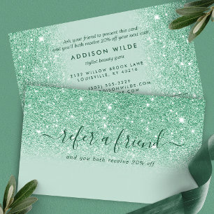 Signature Script Minze Green Glitzer Moderne Girly Empfehlungskarte