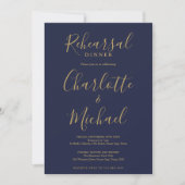 Signature Script Navy Blue Gold Probe Dinner Einladung (Vorderseite)
