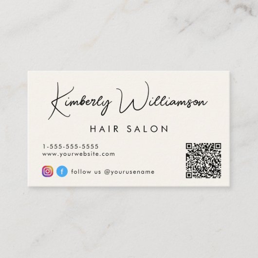 Signature Script QR Code Cream Visitenkarte (Vorderseite)
