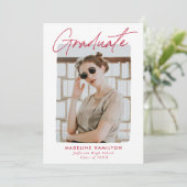 Signature Script Red Foto Graduation Party Einladung (Stehend Vorderseite)