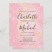 Signature Script Rosa Gold Agate Marmorhochzeit Einladung (Vorne/Hinten)