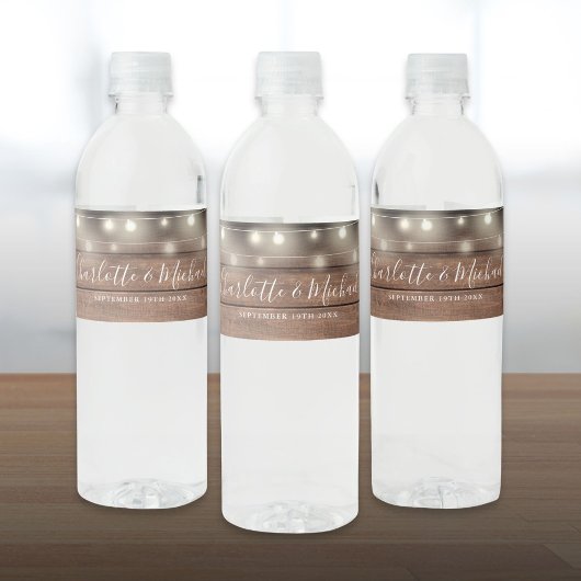 Signature Script rustic Wood String Lights Hochzei Wasserflaschenetikett