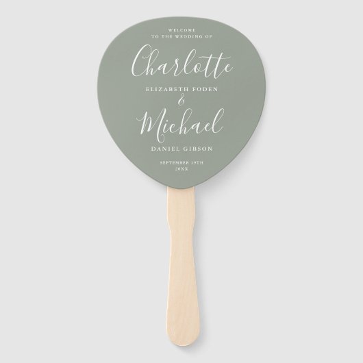 Signature Script Sage Green Wedding Program Fächer (Vorderseite)