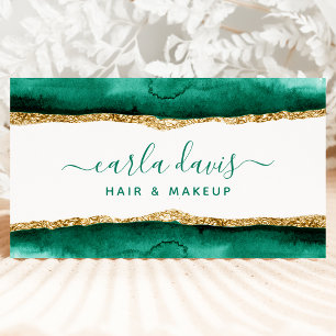 Signature Script Smarald Green Gold Watercolor QR Visitenkarte