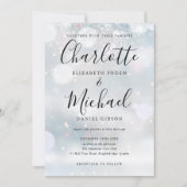 Signature Script Snowflakes Winter Wedding Foto Einladung (Vorderseite)