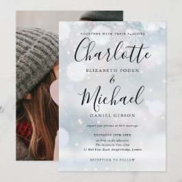 Signature Script Snowflakes Winter Wedding Foto Einladung