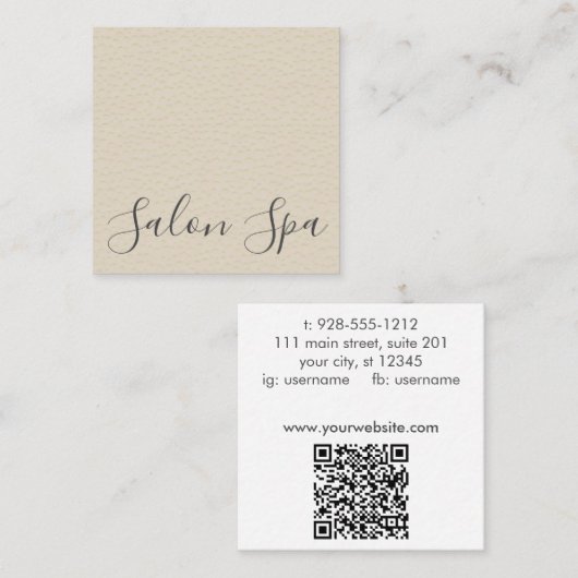 Signature Script Social Textured QR Code Salon Quadratische Visitenkarte (Vorne/Hinten)