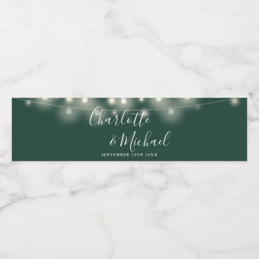 Signature Script String Lights Emerald Wedding Wasserflaschenetikett (Einzelnes Label)