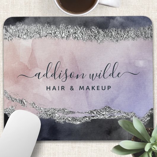 Signature Script Wasserfarbe Lila Schwarzes Silber Mousepad