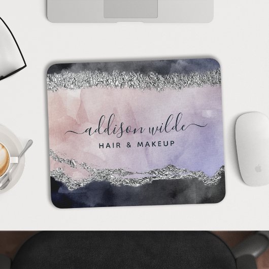 Signature Script Wasserfarbe Lila Schwarzes Silber Mousepad