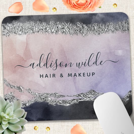 Signature Script Wasserfarbe Lila Schwarzes Silber Mousepad