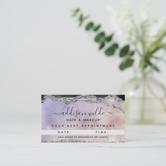 Signature Script Wasserfarbe Lila Schwarzes Silber Terminkarte (Stehend Vorderseite)