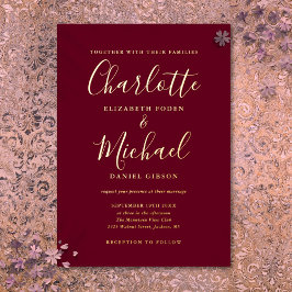 Signature Script Wedding Burgundy und Gold Folieneinladung