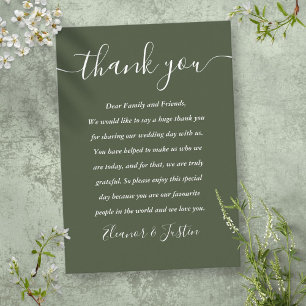 Signature Script Wedding Olive Green Vielen Dank Platzkarte