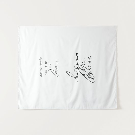 Signature Script Welcome Wedding Fabric Sign Wandteppich (Vorderseite (Horizontal))