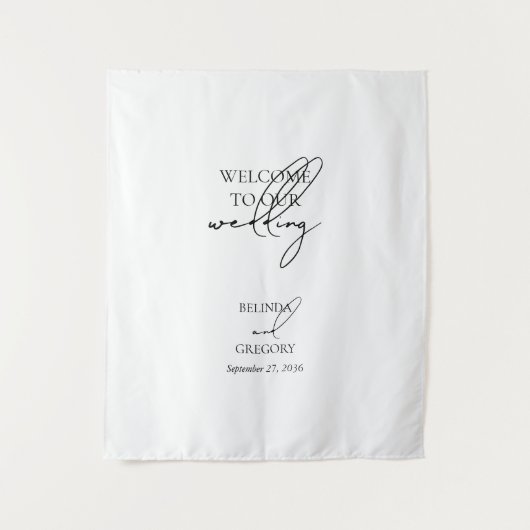Signature Script Welcome Wedding Fabric Sign Wandteppich (Vorderseite)