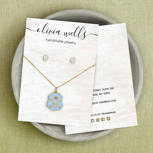 Signature Script White Wood Necklace Earring Visitenkarte