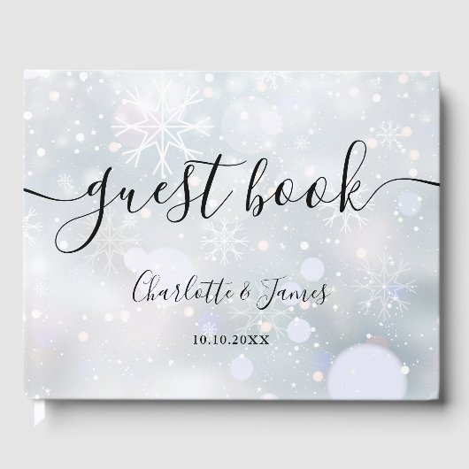 Signature Script Winterschneeflocken Hochzeit Gästebuch (Vorderseite)
