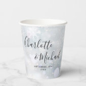 Signature Script Winterschneeflocken Hochzeit Pappbecher (Rückseite)