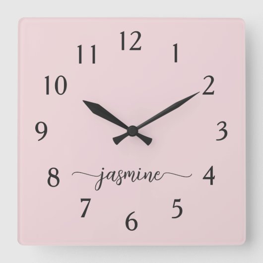 Signature-Skript für Girl-Minimalistische Monogram Quadratische Wanduhr (Vorderseite)