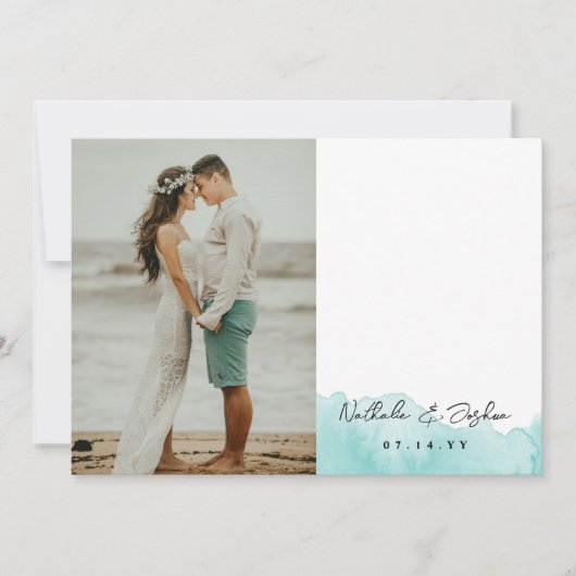 Signature-Skript für Wasserfarben-Hochzeiten-Foto Dankeskarte (Vorderseite)