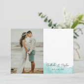 Signature-Skript für Wasserfarben-Hochzeiten-Foto Dankeskarte (Stehend Vorderseite)