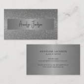 Signature-Skript moderne Glam Silber-Glitzer Visitenkarte (Vorne/Hinten)
