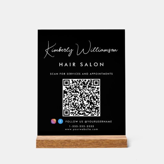 Signature-Skript-QR-Code für Geschäftsnamen Schwar Acrylschild (Vorderseite)