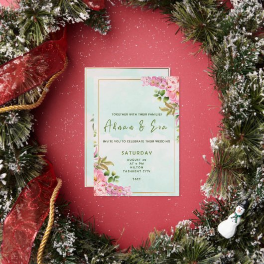 Signature-Skript, Rose & Blush Bloral Hochzeitsfoi Folieneinladung (Insitu)