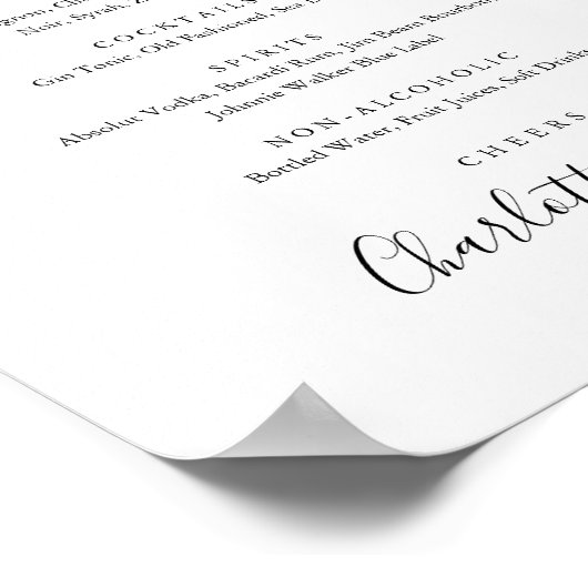 Signature-Skriptgetränke-Menü mit schwarzer und we Poster (Ecke)