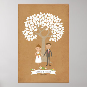 Signature Tree mit Cartoon Couple Portrait Poster