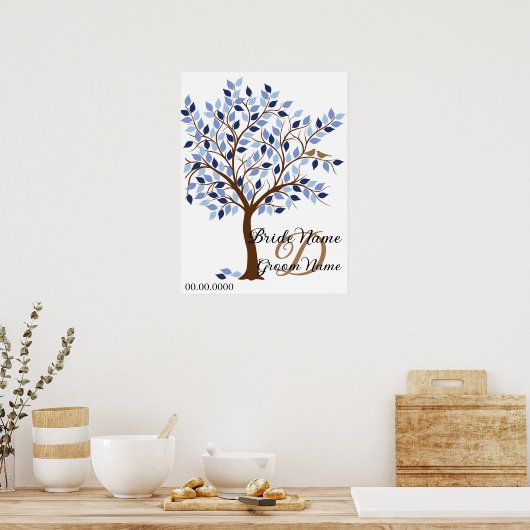 Signature Wedding Guest Book Tree, in Blues. Poster (Küche)