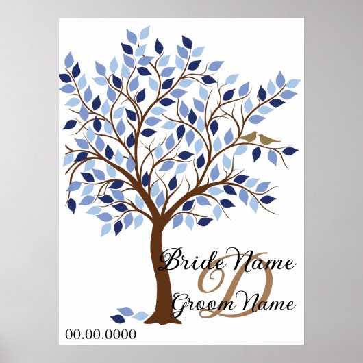 Signature Wedding Guest Book Tree, in Blues. Poster (Vorne)