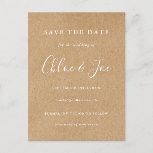 Signature Wedding Save the Date Rustic Kraft Card Postkarte (Vorderseite)