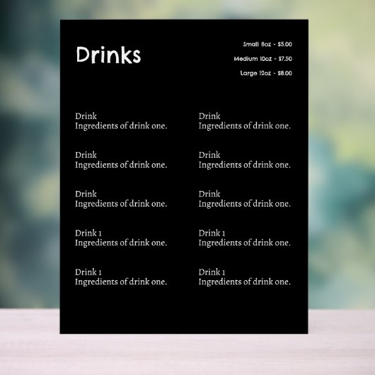 Signaturen des einfachen Coffee Shop Drink Menu Acrylschild (Neutral)